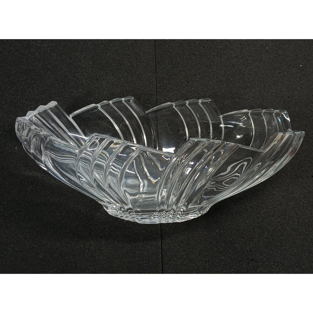 Vintage Clear Crystal Elongated Glass Bowl 10" Flared Petal Centerpiece